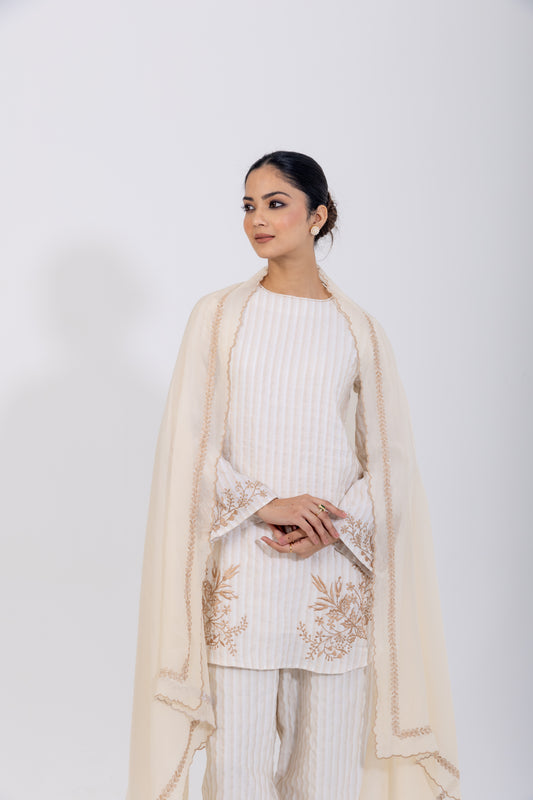 Rekh Kurta Set With Organza Dupatta
